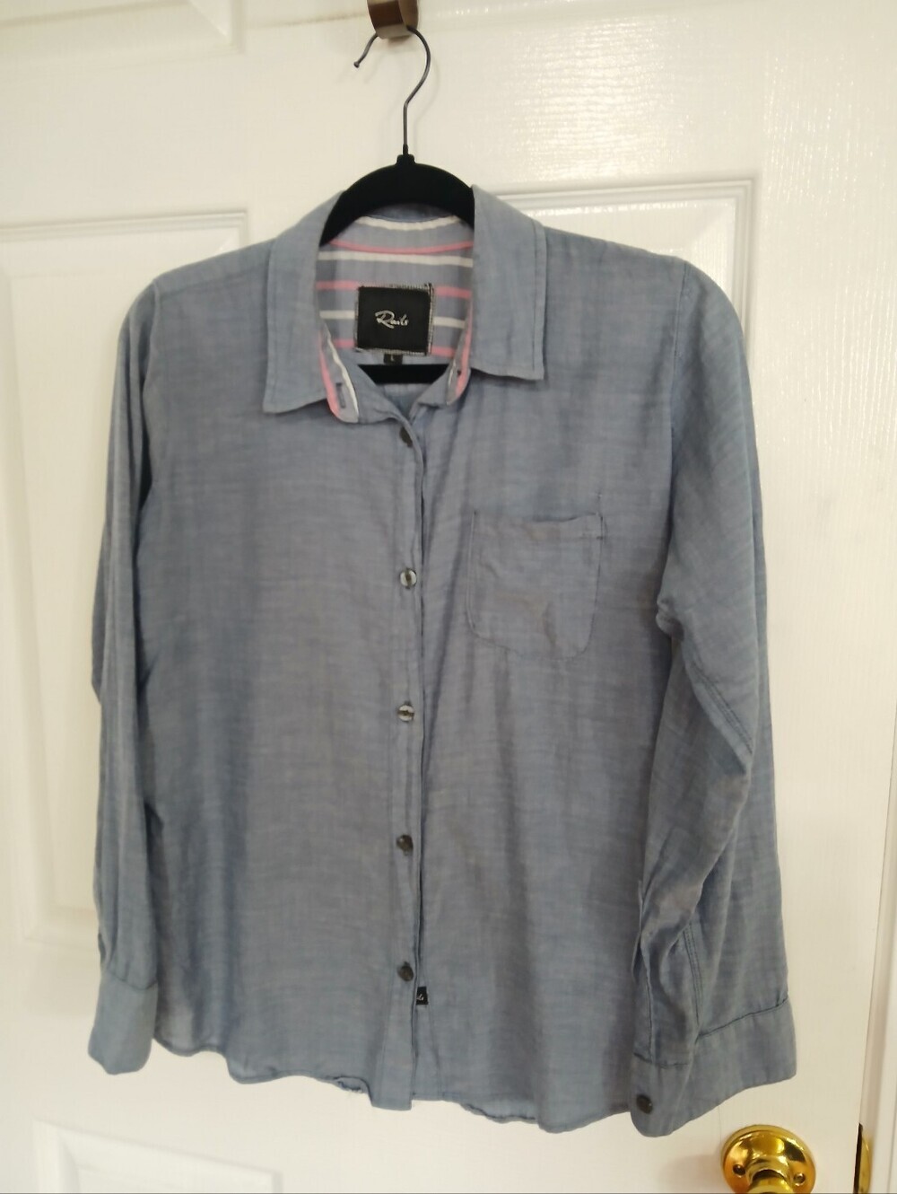 Rails Soft Blue Button-Down Shirt with Subtle Stripe Trim Office Casual Business